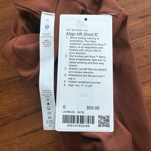 Lululemon Align High Rise Short 8" Dark Terracotta Size 0 NWT $68 - Picture 2 of 15